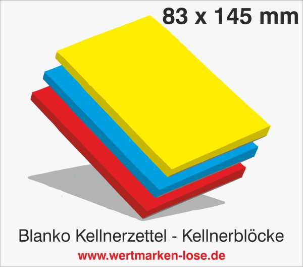 1000 Kellnerzettel - Kellnerblöcke - Abrechnungszettel - "BLANKO" - 83 x 145 mm [[Sonderanfertigung]]